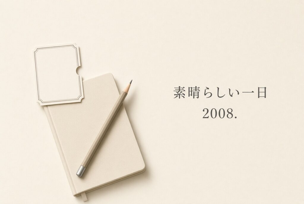 空白の一日券、鉛筆、閉じたノート。素晴らしい一日。2008年。